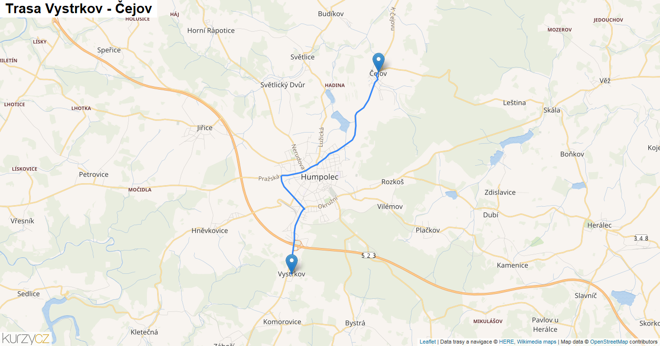 Vystrkov-Čejov, mapa trasy