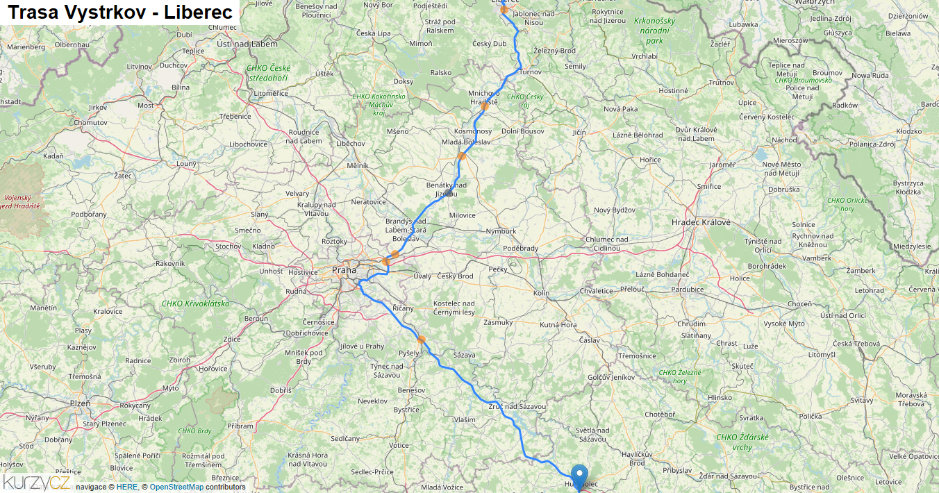 Vystrkov-Liberec, mapa trasy