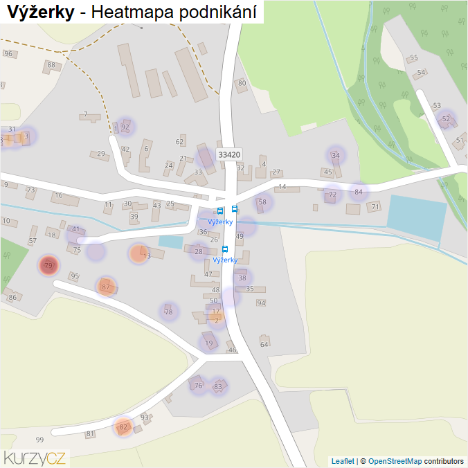 Mapa Výžerky - Firmy v části obce.