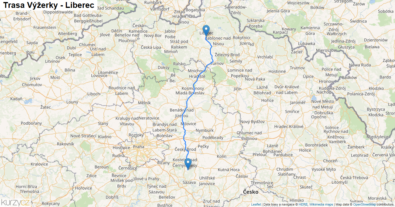 Výžerky-Liberec, mapa trasy