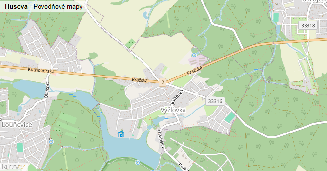 Husova - záplavové mapy stoleté vody