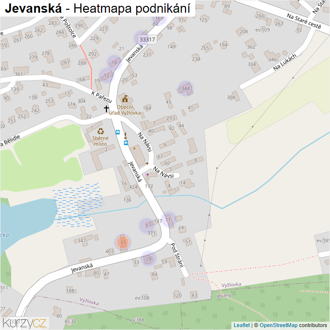 Mapa Jevanská - Firmy v ulici.