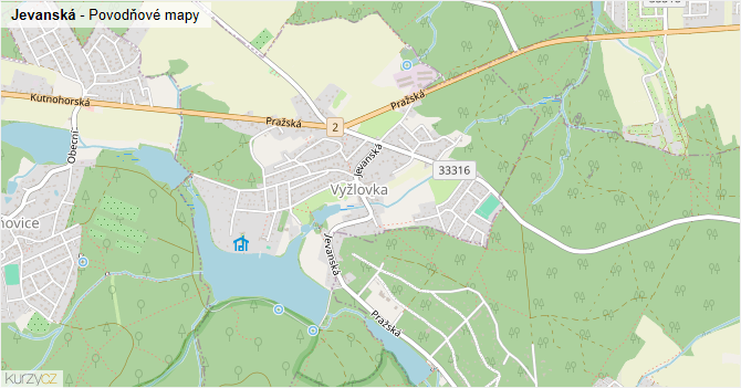 Jevanská - záplavové mapy stoleté vody