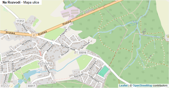 Na Rozvodí - mapa ulice