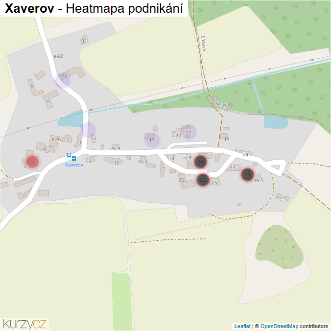 Mapa Xaverov - Firmy v části obce.