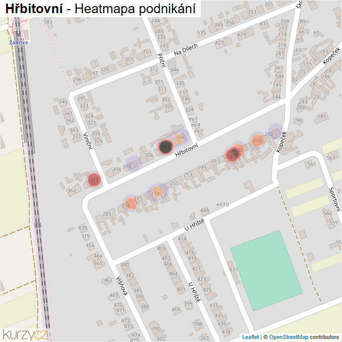 Mapa Hřbitovní - Firmy v ulici.