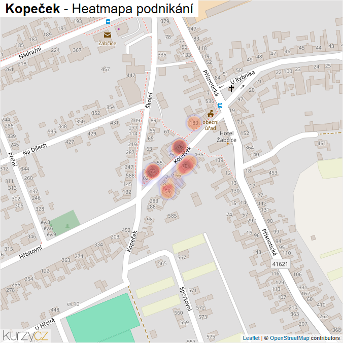 Mapa Kopeček - Firmy v ulici.