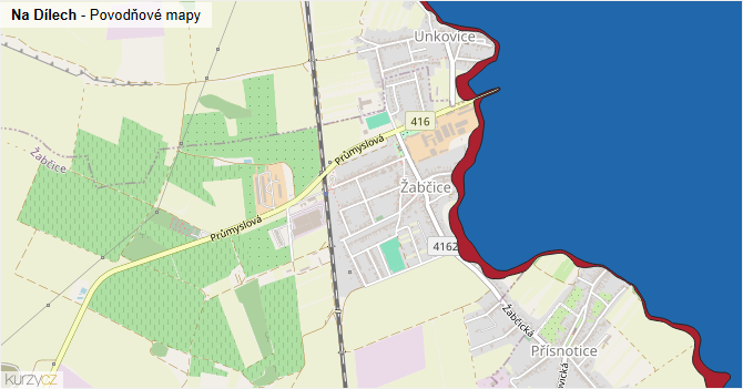 Na Dílech - záplavové mapy stoleté vody