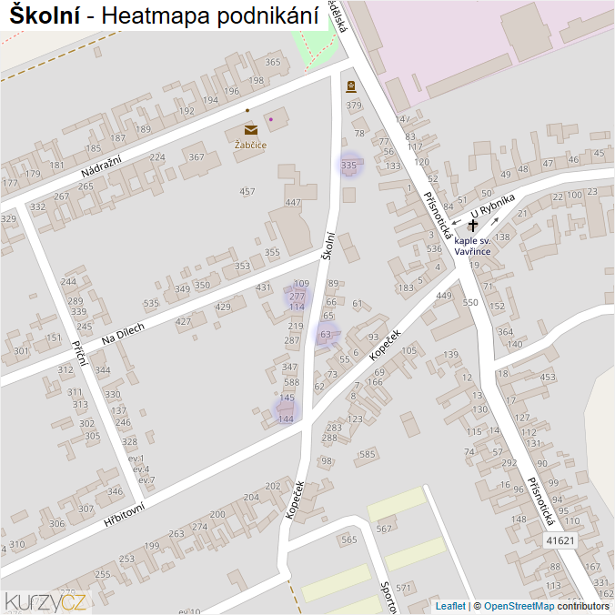 Mapa Školní - Firmy v ulici.