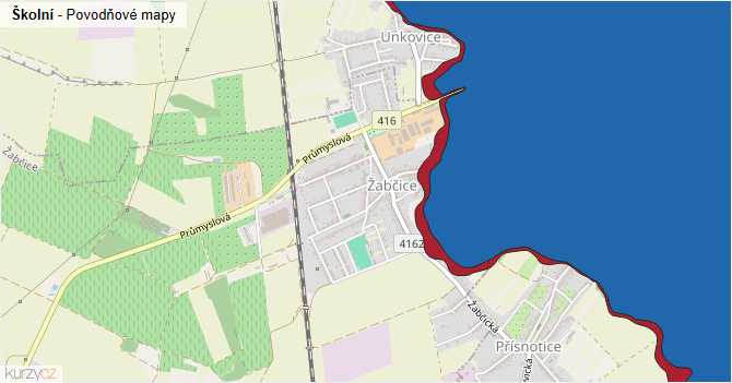 Školní - záplavové mapy stoleté vody
