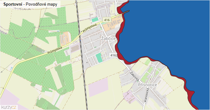 Sportovní - záplavové mapy stoleté vody