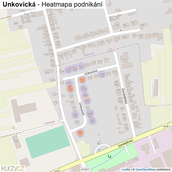Mapa Unkovická - Firmy v ulici.