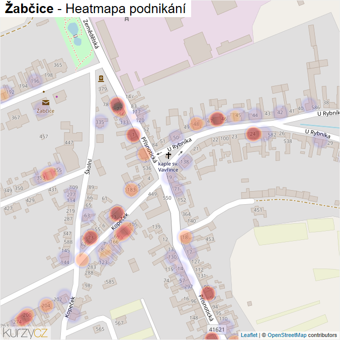 Mapa Žabčice - Firmy v části obce.