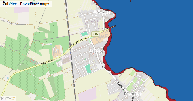 Žabčice - záplavové mapy stoleté vody