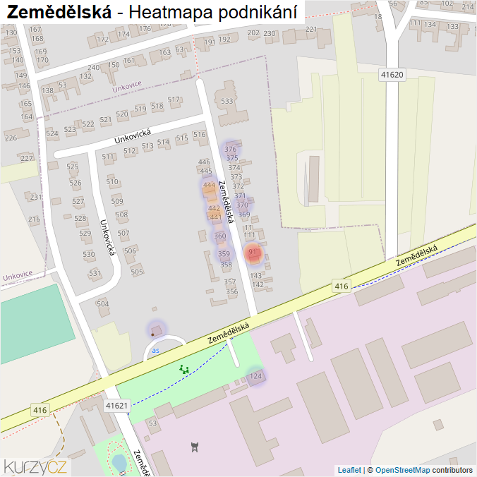 Mapa Zemědělská - Firmy v ulici.
