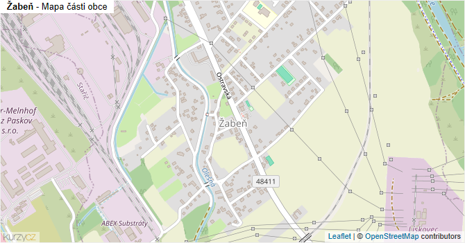 Žabeň - mapa části obce