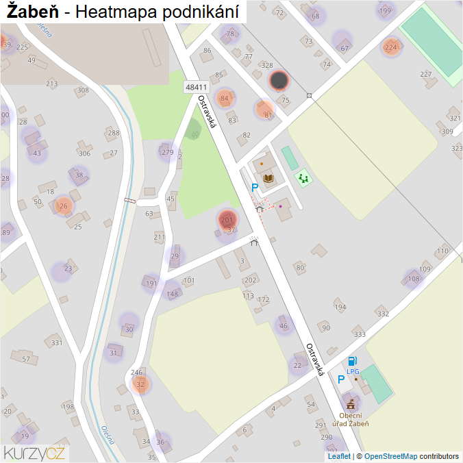 Mapa Žabeň - Firmy v části obce.