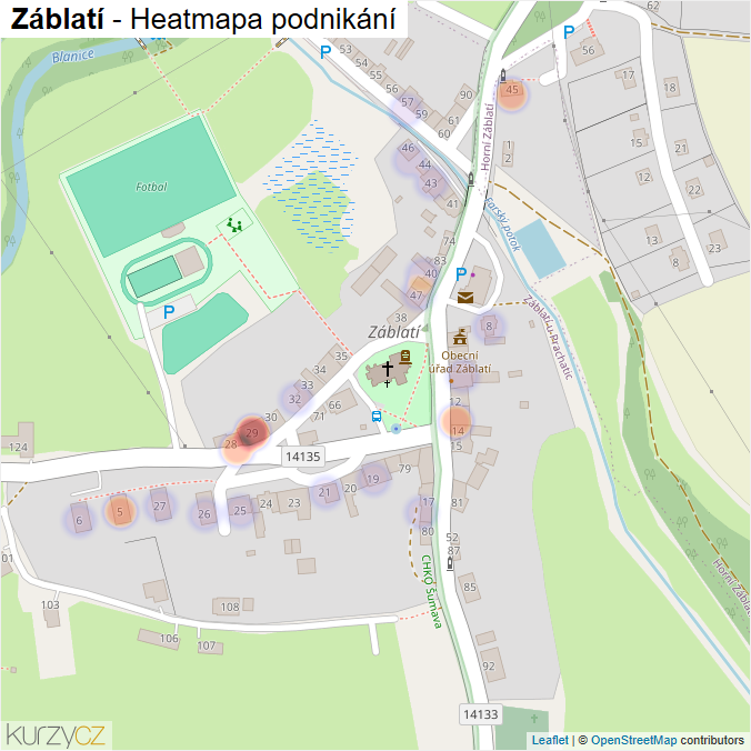 Mapa Záblatí - Firmy v části obce.
