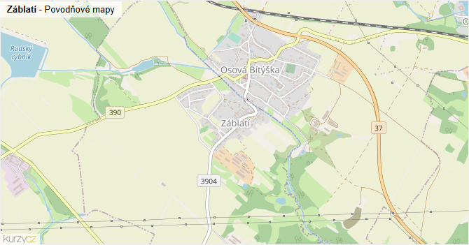 Záblatí - záplavové mapy stoleté vody