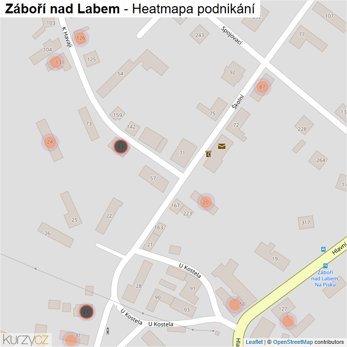 Mapa Záboří nad Labem - Firmy v obci.