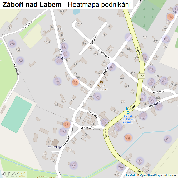 Mapa Záboří nad Labem - Firmy v části obce.