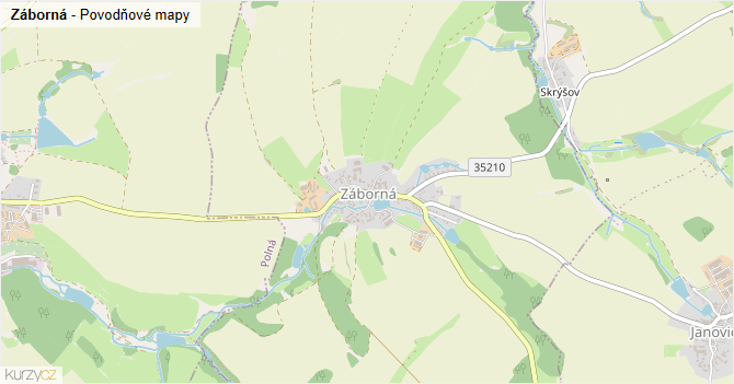 Záborná - záplavové mapy stoleté vody