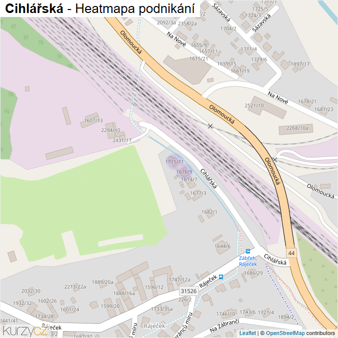 Mapa Cihlářská - Firmy v ulici.
