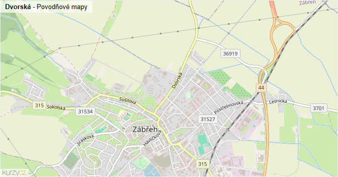 Dvorská - záplavové mapy stoleté vody