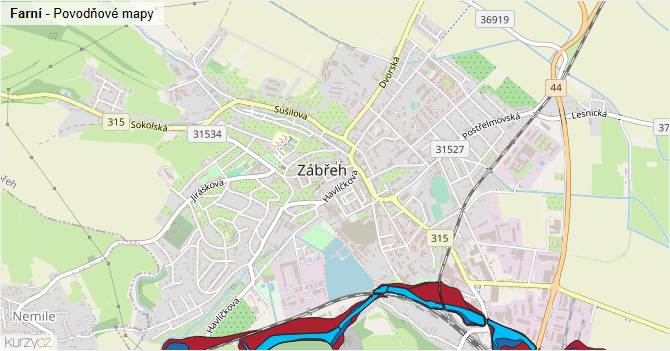 Farní - záplavové mapy stoleté vody