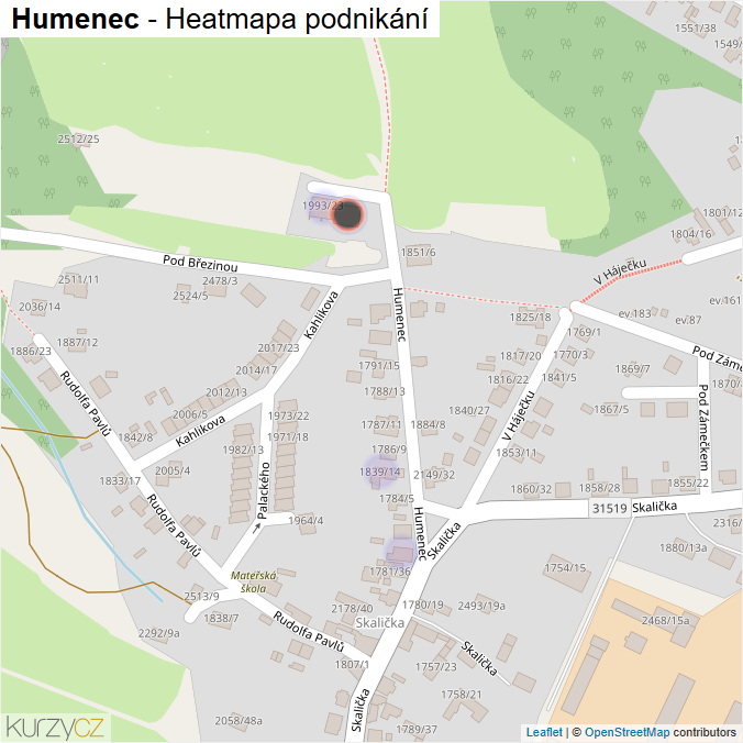 Mapa Humenec - Firmy v ulici.