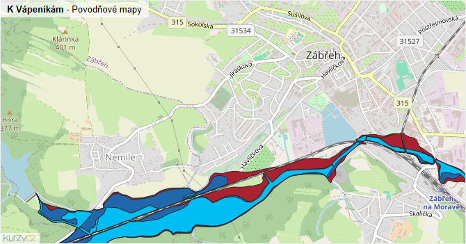 K Vápeníkám - záplavové mapy stoleté vody