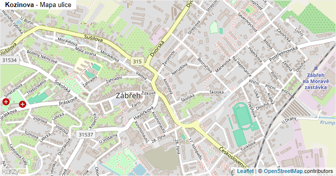 Kozinova - mapa ulice