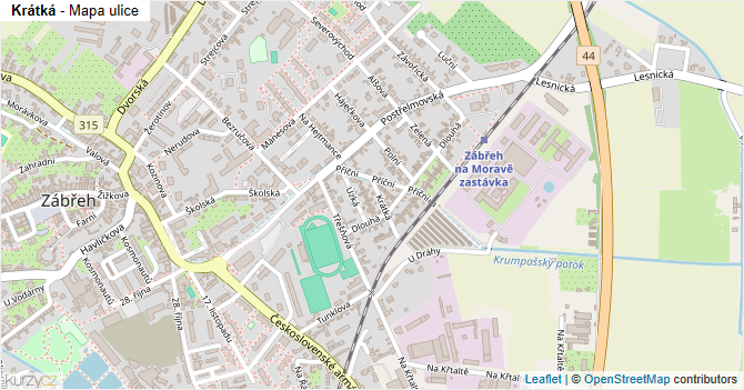 Krátká - mapa ulice