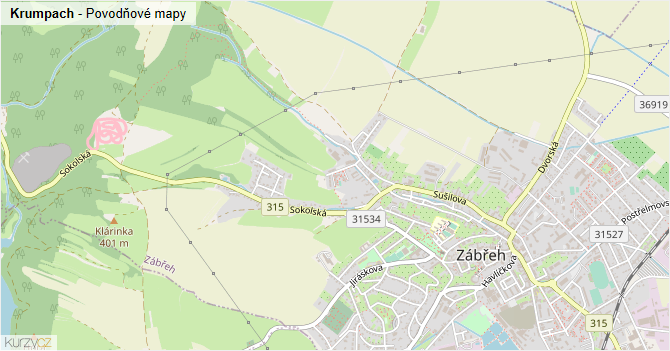 Krumpach - záplavové mapy stoleté vody