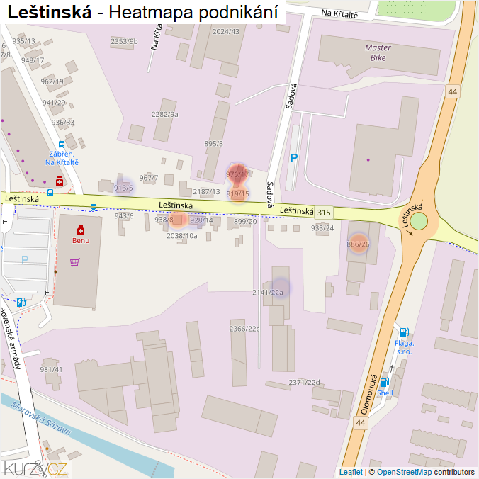 Mapa Leštinská - Firmy v ulici.