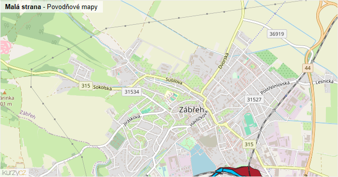 Malá strana - záplavové mapy stoleté vody