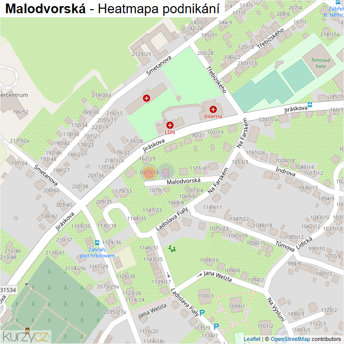 Mapa Malodvorská - Firmy v ulici.