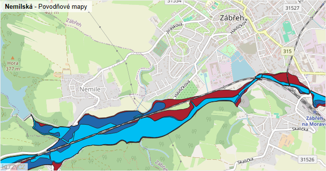 Nemilská - záplavové mapy stoleté vody