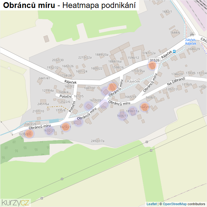Mapa Obránců míru - Firmy v ulici.