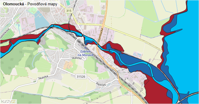 Olomoucká - záplavové mapy stoleté vody