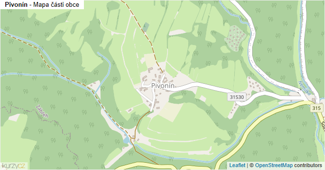 Pivonín - mapa části obce