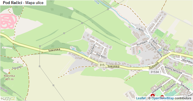 Pod Račicí - mapa ulice