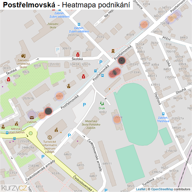 Mapa Postřelmovská - Firmy v ulici.