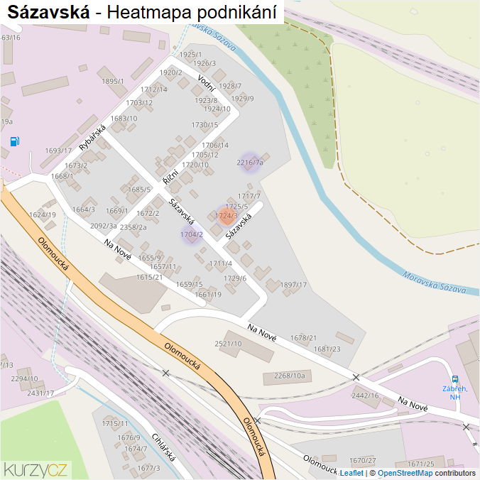 Mapa Sázavská - Firmy v ulici.