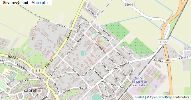 Severovýchod - mapa ulice