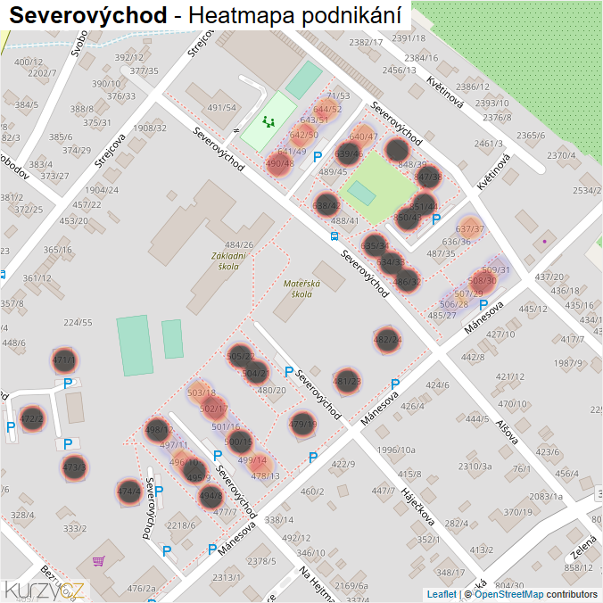 Mapa Severovýchod - Firmy v ulici.