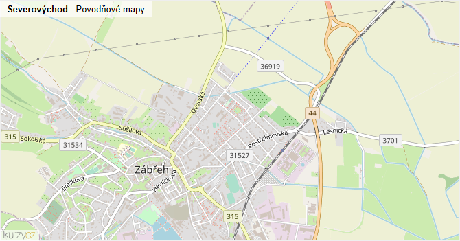 Severovýchod - záplavové mapy stoleté vody