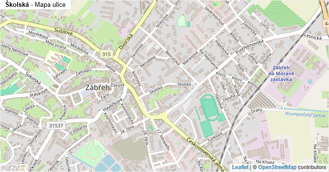 Školská - mapa ulice