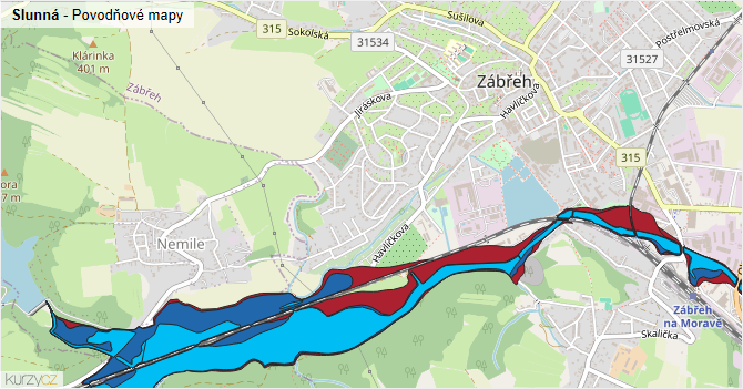 Slunná - záplavové mapy stoleté vody