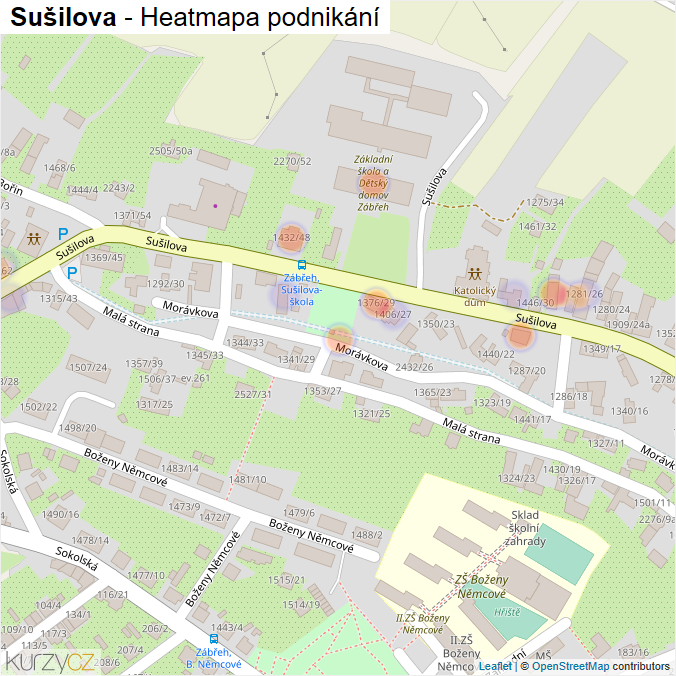 Mapa Sušilova - Firmy v ulici.